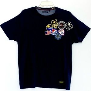 Brave Soul Mens Tshirt with applied patches  Black Medium chest 44 length 27